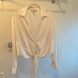 Victoria’s Secret ivory very soft blouse With tie front and hook closurei front